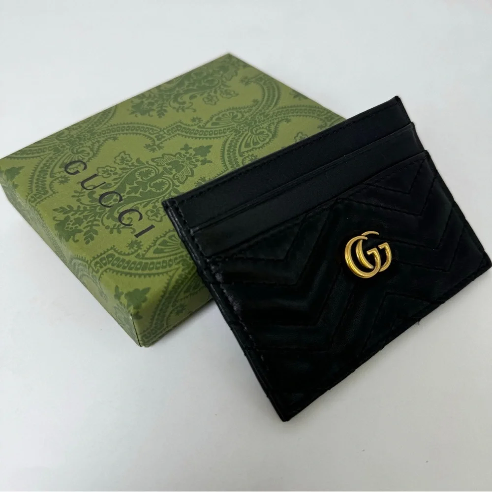 Gucci Quilted Black and Gold Card Holder
